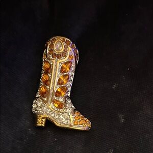 Embellished Boot Brooch with Orange and Silver Accents